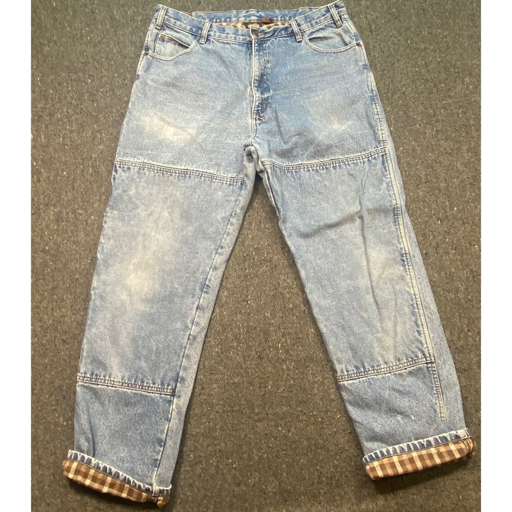 Guide Gear Flannel Lined Double‎ Knee Jeans Sz 38 Mens Blue Workwear Gorpcore